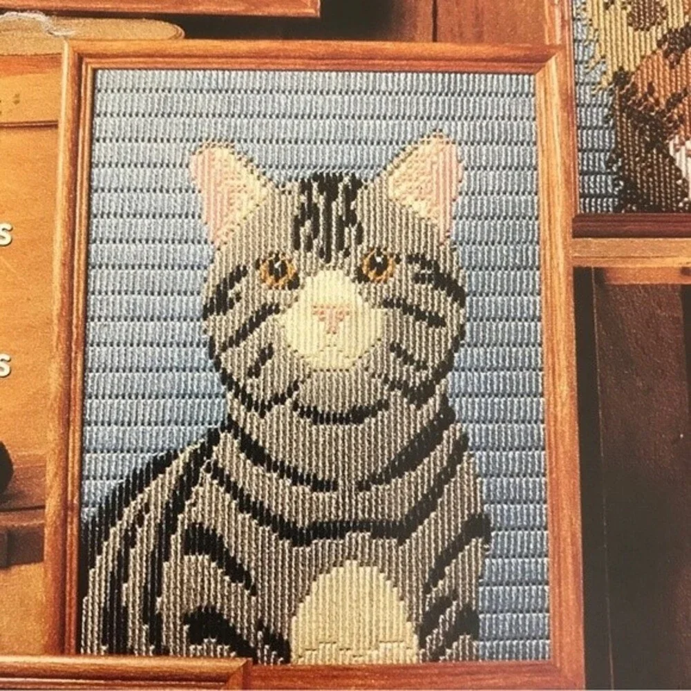 Vintage Plastic Canvas Instruction Booklets Cat Portraits and Poseable Pets